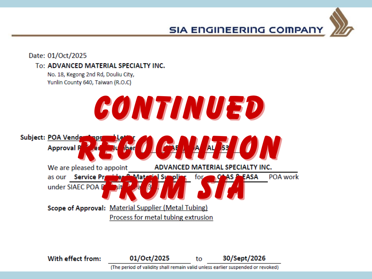 Continued Recognition from SIA